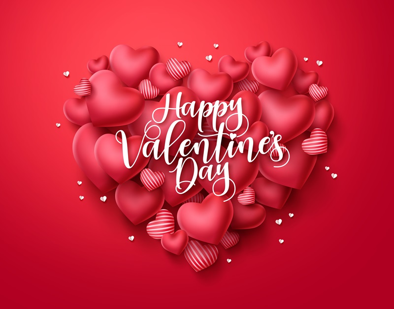 Valentines day hearts vector greeting card. Happy valentines day text with heart shape elements in red background. Vector illustration.