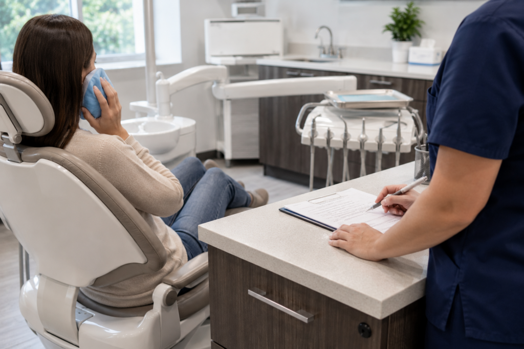 Patient arriving for same-day dental emergency evaluation.