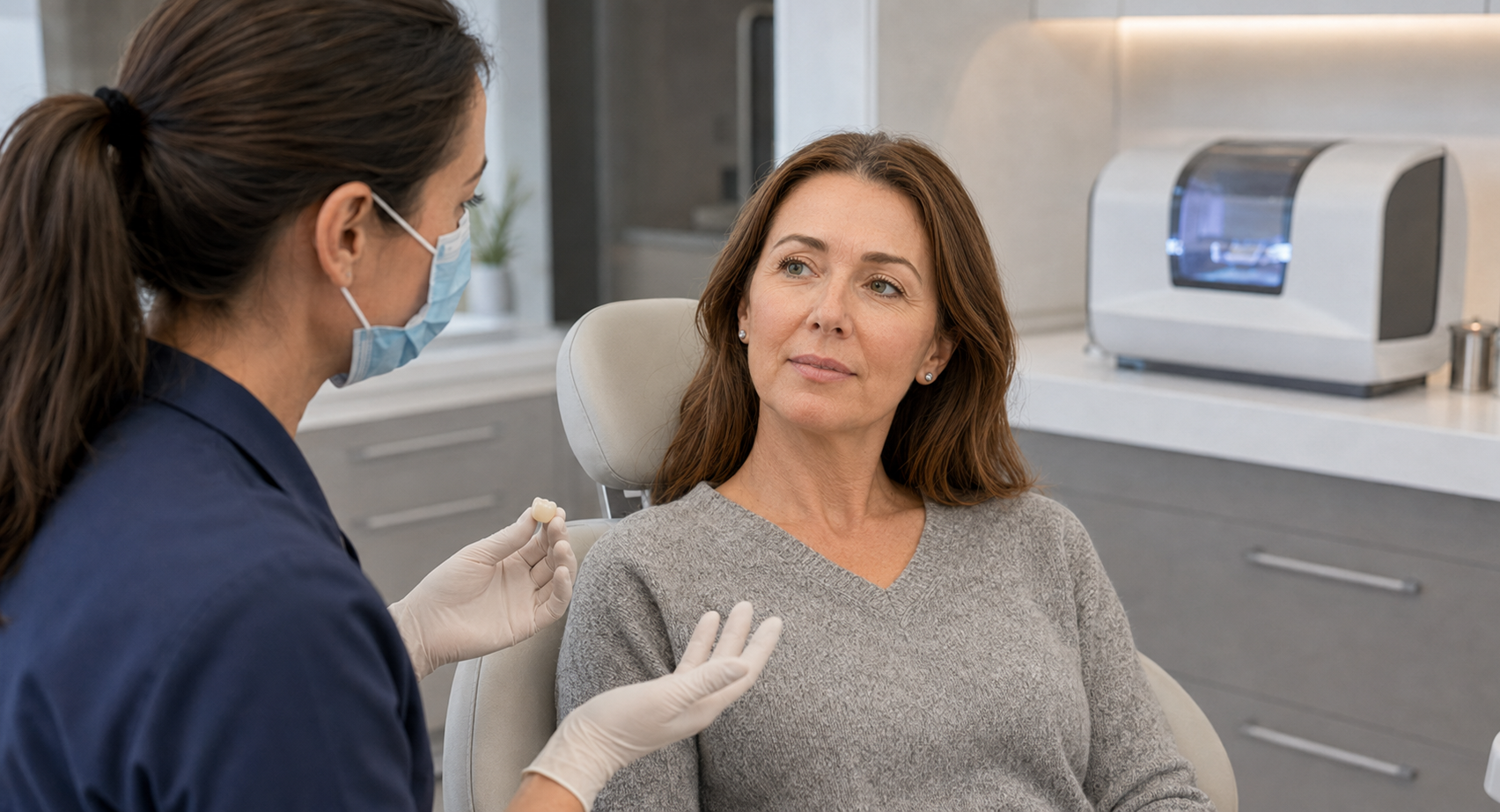 Dentist completing a digital scan for a patient receiving same-day crown treatment in Kansas City.